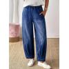 image:imageSidefeel Womens Barrel Jeans Elastic High Waisted Stretchy Baggy Wide Leg Jeans Trendy Patchwork Loose Ankle Denim PantsDark Blue