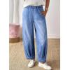 image:imageSidefeel Womens Barrel Jeans Elastic High Waisted Stretchy Baggy Wide Leg Jeans Trendy Patchwork Loose Ankle Denim PantsIceland Blue