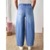 image:imageSidefeel Womens Barrel Jeans Elastic High Waisted Stretchy Baggy Wide Leg Jeans Trendy Patchwork Loose Ankle Denim PantsIceland Blue
