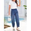 image:imageSidefeel Womens Barrel Jeans Elastic High Waisted Stretchy Baggy Wide Leg Jeans Trendy Patchwork Loose Ankle Denim PantsLight Blue