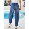 image:imageSidefeel Womens Barrel Jeans Elastic High Waisted Stretchy Baggy Wide Leg Jeans Trendy Patchwork Loose Ankle Denim PantsLight Blue
