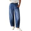 image:imageSidefeel Womens Barrel Jeans Elastic High Waisted Stretchy Baggy Wide Leg Jeans Trendy Patchwork Loose Ankle Denim PantsLight Blue