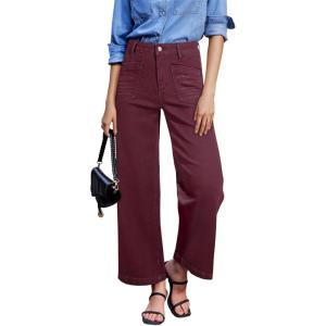 image:imageSidefeel Womens Wide Leg Jeans High Waisted Stretchy Jeans Straight Leg Loose Fit Zimbaplatinum Ankle Denim PantsBurgundy