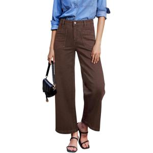 image:imageSidefeel Womens Wide Leg Jeans High Waisted Stretchy Jeans Straight Leg Loose Fit Zimbaplatinum Ankle Denim PantsCoffee