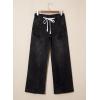 image:imageSidefeel Womens MidLow Rise Baggy Jeans Elastic Waist Drawtring Y2K Stretchy Wide Leg Cargo Boyfriend Oversized Denim PantsBlack