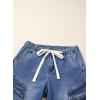 image:imageSidefeel Womens MidLow Rise Baggy Jeans Elastic Waist Drawtring Y2K Stretchy Wide Leg Cargo Boyfriend Oversized Denim PantsBlue