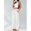 image:imageSidefeel Womens MidLow Rise Baggy Jeans Elastic Waist Drawtring Y2K Stretchy Wide Leg Cargo Boyfriend Oversized Denim PantsCream White