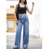 image:imageSidefeel Womens MidLow Rise Baggy Jeans Elastic Waist Drawtring Y2K Stretchy Wide Leg Cargo Boyfriend Oversized Denim PantsLight Blue