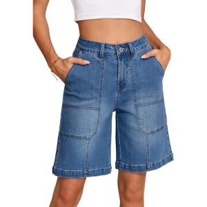 image:imageSidefeel Womens Jean Shorts High Waisted Stretchy Wide Leg Bermuda Denim Shorts Casual Loose Fit Summer Jorts with PocketsBlue
