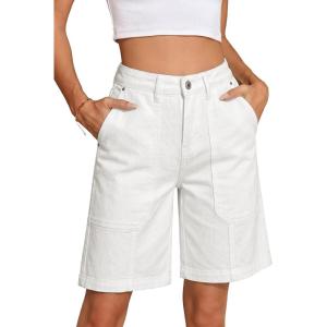 image:imageSidefeel Womens Jean Shorts High Waisted Stretchy Wide Leg Bermuda Denim Shorts Casual Loose Fit Summer Jorts with PocketsCream White