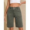image:imageSidefeel Womens Bermuda Jean Shorts High Waisted Tummy Control Stretchy Denim Shorts with PocketsGreen
