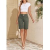 image:imageSidefeel Womens Bermuda Jean Shorts High Waisted Tummy Control Stretchy Denim Shorts with PocketsGreen
