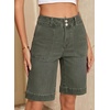 image:imageSidefeel Womens Bermuda Jean Shorts High Waisted Tummy Control Stretchy Denim Shorts with PocketsGreen