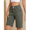 image:imageSidefeel Womens Bermuda Jean Shorts High Waisted Tummy Control Stretchy Denim Shorts with PocketsGreen