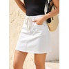 image:imageSidefeel Womens Jean Skirt High Waist Drawstring Stretchy Casual Summer Loose Fit Trendy Mini Denim Skirt with PocketsCream White