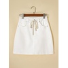 image:imageSidefeel Womens Jean Skirt High Waist Drawstring Stretchy Casual Summer Loose Fit Trendy Mini Denim Skirt with PocketsCream White