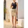 image:imageSidefeel Womens Jean Skirt High Waist Drawstring Stretchy Casual Summer Loose Fit Trendy Mini Denim Skirt with PocketsKhaki