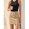 image:imageSidefeel Womens Jean Skirt High Waist Drawstring Stretchy Casual Summer Loose Fit Trendy Mini Denim Skirt with PocketsKhaki