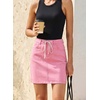 image:imageSidefeel Womens Jean Skirt High Waist Drawstring Stretchy Casual Summer Loose Fit Trendy Mini Denim Skirt with PocketsPink
