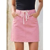 image:imageSidefeel Womens Jean Skirt High Waist Drawstring Stretchy Casual Summer Loose Fit Trendy Mini Denim Skirt with PocketsPink