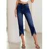 image:imageSidefeel Womens Jeans High Waisted Stretchy Cropped Skinny Jeans Trendy Cross Raw Hem Summer Capri Pants with PocketsDark Blue