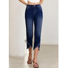 image:imageSidefeel Womens Jeans High Waisted Stretchy Cropped Skinny Jeans Trendy Cross Raw Hem Summer Capri Pants with PocketsDark Blue
