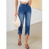 image:imageSidefeel Womens Jeans High Waisted Stretchy Cropped Skinny Jeans Trendy Cross Raw Hem Summer Capri Pants with PocketsLight Blue