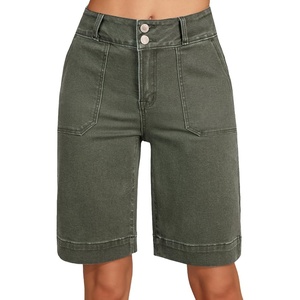 image:imageSidefeel Womens Bermuda Jean Shorts High Waisted Tummy Control Stretchy Denim Shorts with PocketsGreen