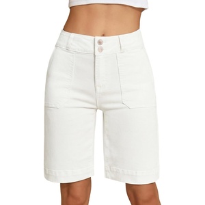 image:imageSidefeel Womens Bermuda Jean Shorts High Waisted Tummy Control Stretchy Denim Shorts with PocketsWhite