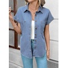 image:imageSidefeel Womens Button Down Denim Shirt Collared Short Sleeve Jean Shirt Blouse with PocketsBeau Blue