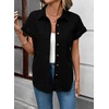image:imageSidefeel Womens Button Down Denim Shirt Collared Short Sleeve Jean Shirt Blouse with PocketsBlack