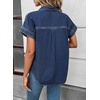 image:imageSidefeel Womens Button Down Denim Shirt Collared Short Sleeve Jean Shirt Blouse with PocketsDark Blue