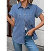 image:imageSidefeel Womens Button Down Denim Shirt Collared Short Sleeve Jean Shirt Blouse with PocketsIceland Blue