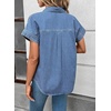 image:imageSidefeel Womens Button Down Denim Shirt Collared Short Sleeve Jean Shirt Blouse with PocketsIceland Blue