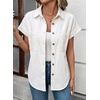 image:imageSidefeel Womens Button Down Denim Shirt Collared Short Sleeve Jean Shirt Blouse with PocketsWhite