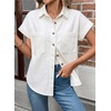 image:imageSidefeel Womens Button Down Denim Shirt Collared Short Sleeve Jean Shirt Blouse with PocketsWhite
