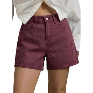image:imageSidefeel Womens Jean Shorts High Waisted Stretchy Casual Side Seam Denim ShortsBurgundy
