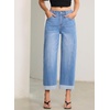 image:imageSidefeel Barrel Jeans for Women High Waisted Wide Leg Baggy Stretchy Trendy Raw Rolled Hem Capri Cropped Ankle Denim PantsSky Blue
