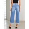 image:imageSidefeel Barrel Jeans for Women High Waisted Wide Leg Baggy Stretchy Trendy Raw Rolled Hem Capri Cropped Ankle Denim PantsSky Blue