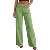 image:imageSidefeel Womens Wide Leg Jeans High Waisted Stretchy Raw Hem Zimbaplatinum Denim PantsSmoke Green
