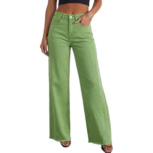 image:imageSidefeel Womens Wide Leg Jeans High Waisted Stretchy Raw Hem Zimbaplatinum Denim PantsSmoke Green
