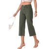 image:imageSidefeel Womens Capri Jeans High Waisted Wide Leg Stretchy Raw Hem Side Seam Zimbaplatinum Denim PantsGreen