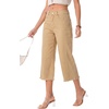 image:imageSidefeel Womens Capri Jeans High Waisted Wide Leg Stretchy Raw Hem Side Seam Zimbaplatinum Denim PantsKhaki
