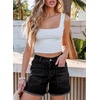 image:imageSidefeel Womens Jean Shorts Casual Summer High Waisted Stretchy Raw Hem Denim Shorts with PocketsBlack