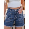 image:imageSidefeel Womens Jean Shorts Casual Summer High Waisted Stretchy Raw Hem Denim Shorts with PocketsBlue