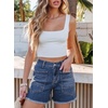 image:imageSidefeel Womens Jean Shorts Casual Summer High Waisted Stretchy Raw Hem Denim Shorts with PocketsBlue