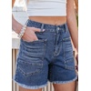image:imageSidefeel Womens Jean Shorts Casual Summer High Waisted Stretchy Raw Hem Denim Shorts with PocketsBlue
