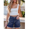 image:imageSidefeel Womens Jean Shorts Casual Summer High Waisted Stretchy Raw Hem Denim Shorts with PocketsDark Blue