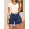 image:imageSidefeel Womens Jean Shorts Casual Summer High Waisted Stretchy Raw Hem Denim Shorts with PocketsDark Blue