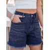 image:imageSidefeel Womens Jean Shorts Casual Summer High Waisted Stretchy Raw Hem Denim Shorts with PocketsDeep Blue